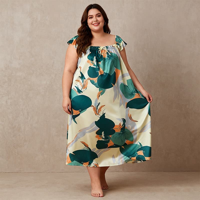 [Pijamas Grandes] Vestido De Noite De Seda Gelada Sem Mangas Para Mulheres Plus Size Verão Padrão Sola Leve