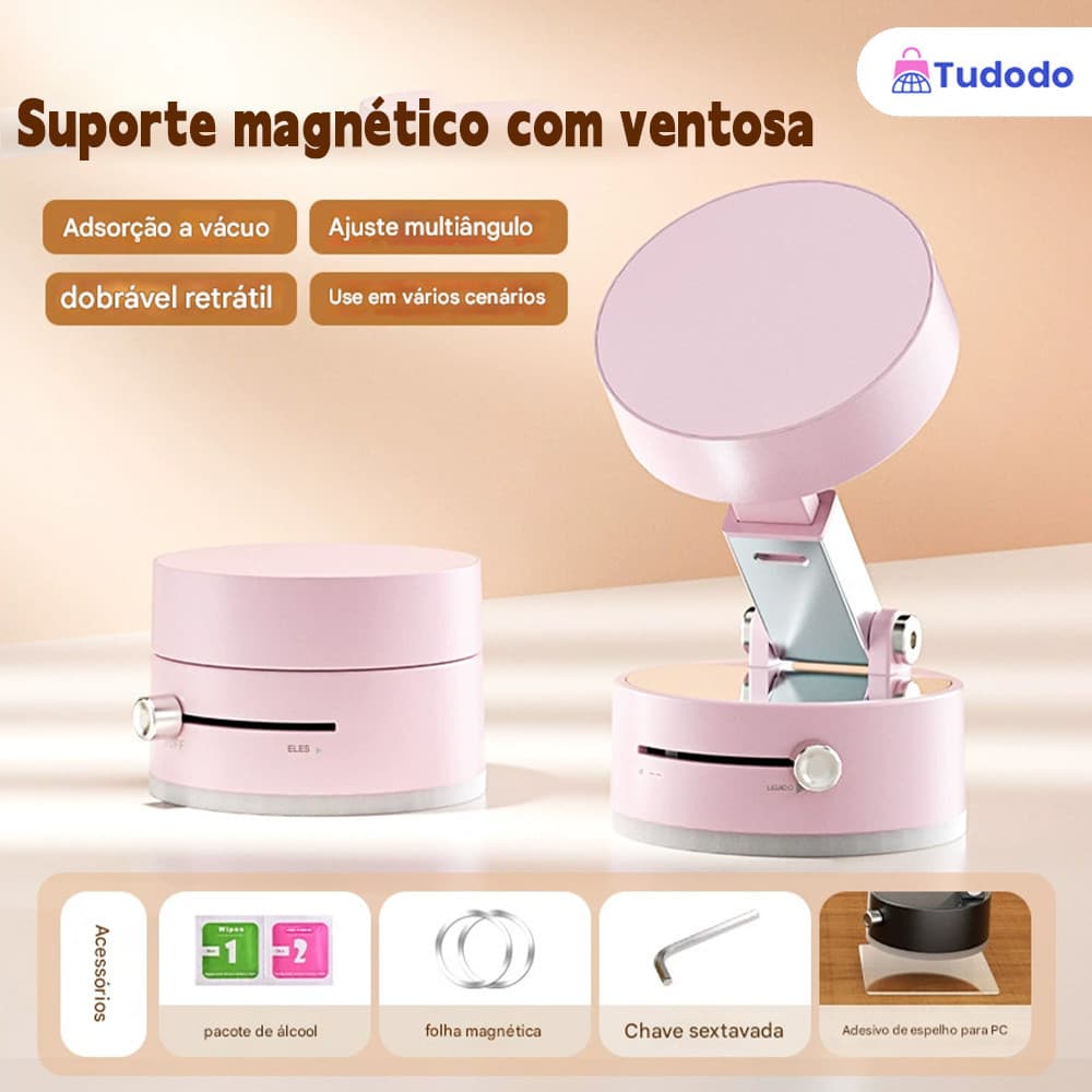 Suporte Veicular Magnético Forte: Vácuo Seguro, Ajuste Articulado 360° e Compatível Universal