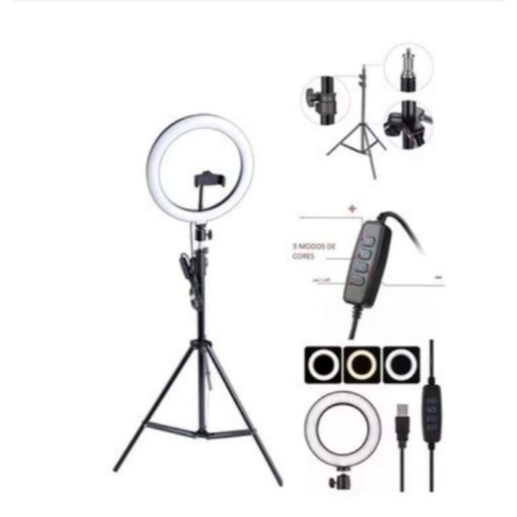 Ring Light Led Iluminador 8/10/12/14/ Polegadas Completo com Tripé 210cm