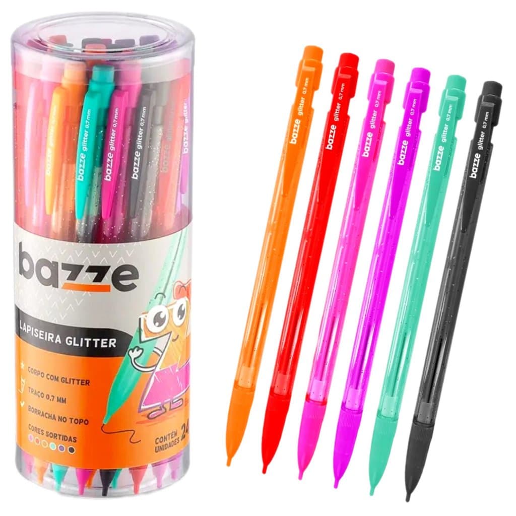 904638P - Lapiseiras Glitter 6/12/18/24 unidades 0.7mm com borracha Bazze