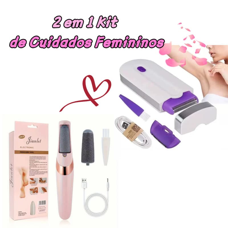 Kit de Cuidados Femininos 2 em 1/ Depilador Recarregável Sem Fio + Lixador de Pé Elétrico