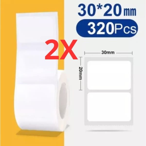 2 Rolos Etiqueta Niimbot B1 / B21 / B3s / B203 30x20mm 320un