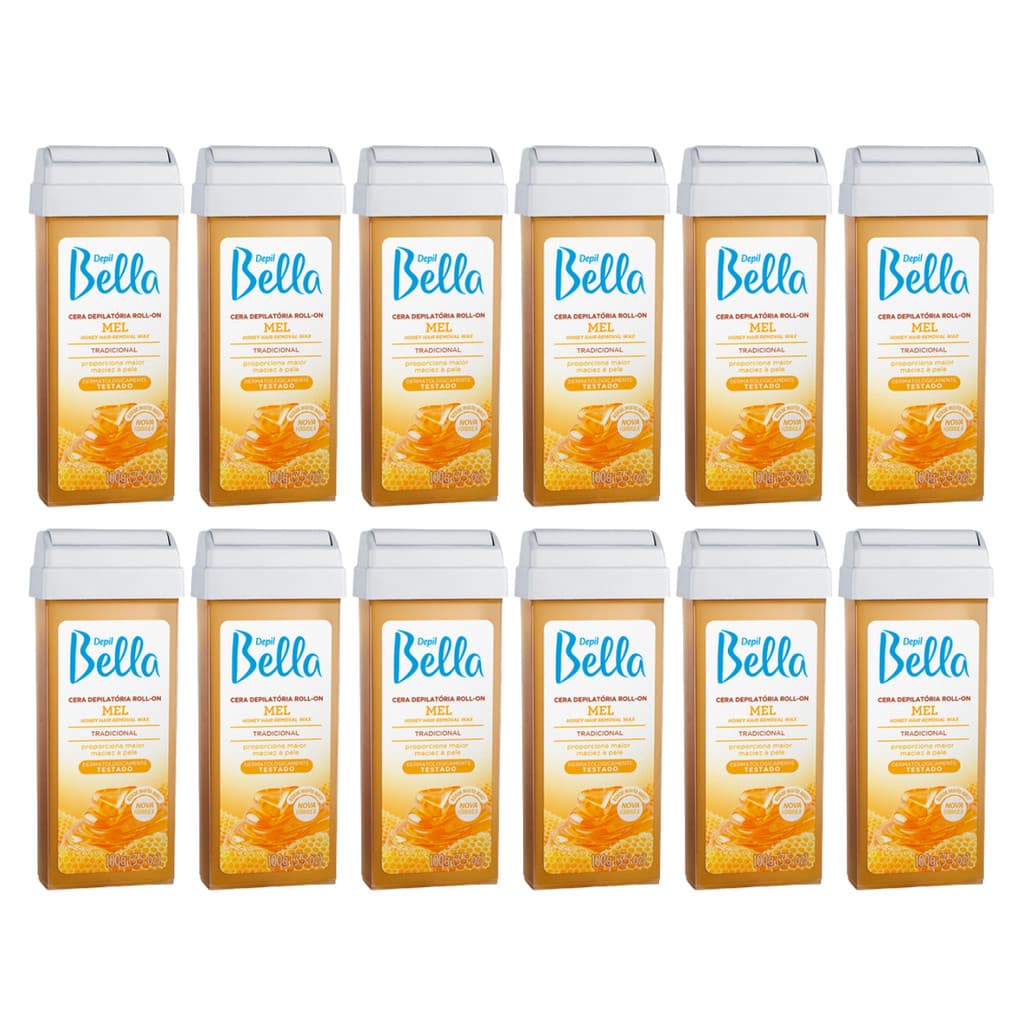 Kit Cera Depil Bella Roll-on Mel com 12 unidades