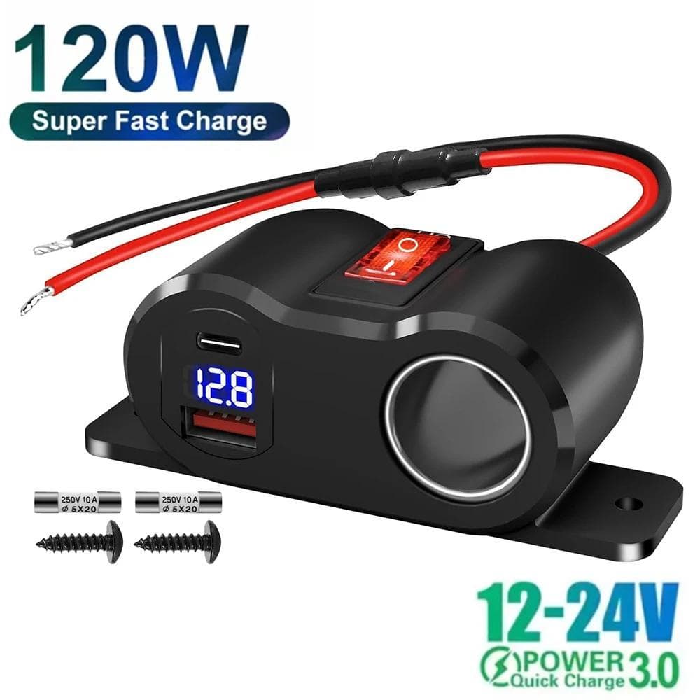 12V-24V QC3.0 & PD3.0 Tomada De Isqueiro Divisor Com Voltímetro USB Carregador De Carro Adaptador De Energia Para Caminh