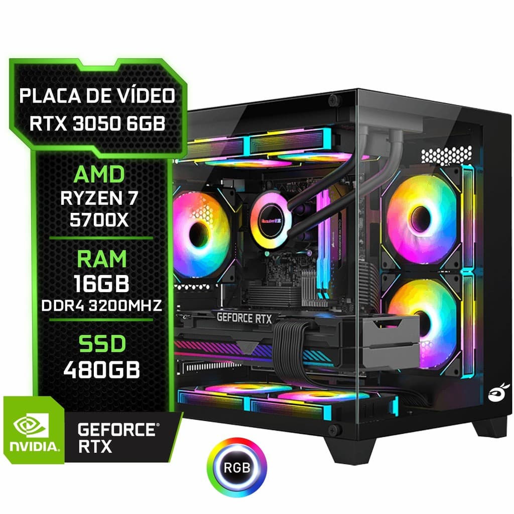 PC Gamer Loki II, RTX 3050 6GB, AMD Ryzen 7 5700X, 16GB DDR4, SSD 480GB