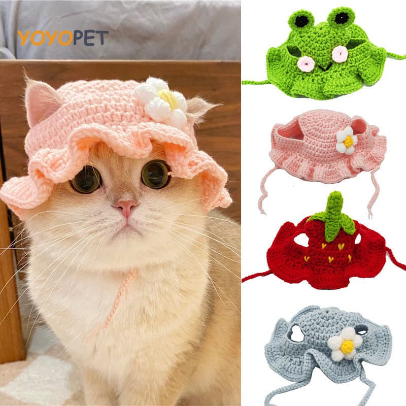 Chapéu De Animal De Malha Esticada Cachorro Gatinho De Gato Refinado Fofo De Outono Decoração De Inverno