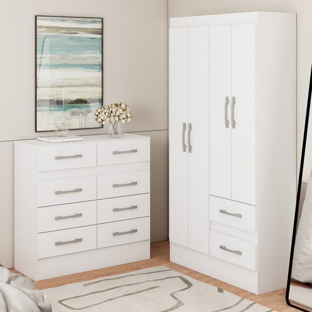 Guarda-roupa 4 Portas 2 Gavetas com Cômoda 8 Gavetas