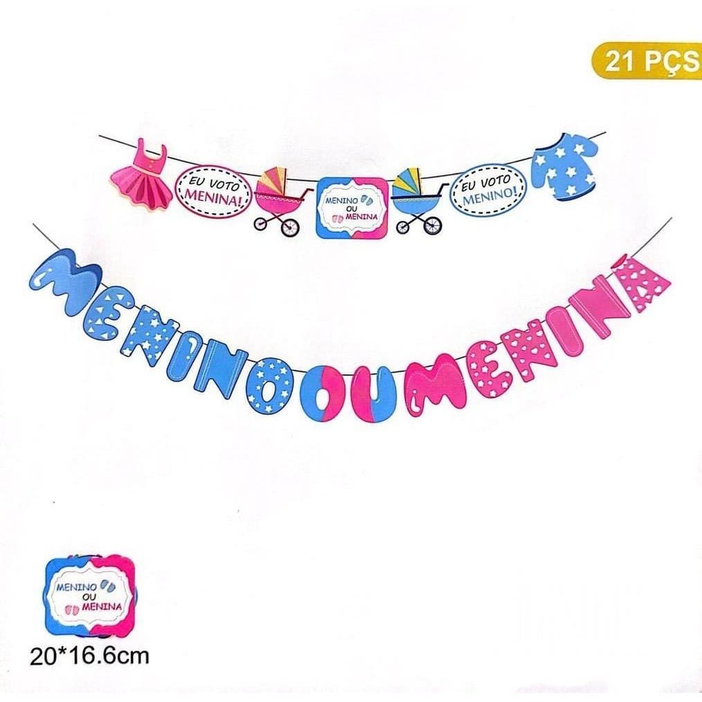 Faixa Menino ou Menina Chá Revelação Faixa Decorativa Rosa e Azul cha bebe festa decoracao surpresa