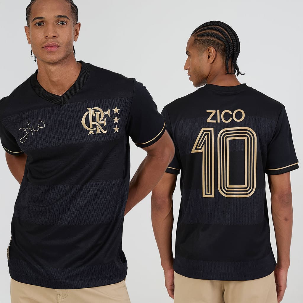 Camisa Flamengo Zico 1981 Preto e Ouro Retrô Masculina Oficial