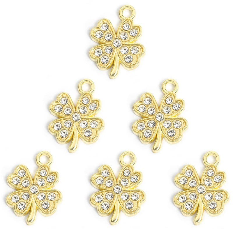 Pingente de Trevo com Strass 10/20 peças Banho Zamac Dourado