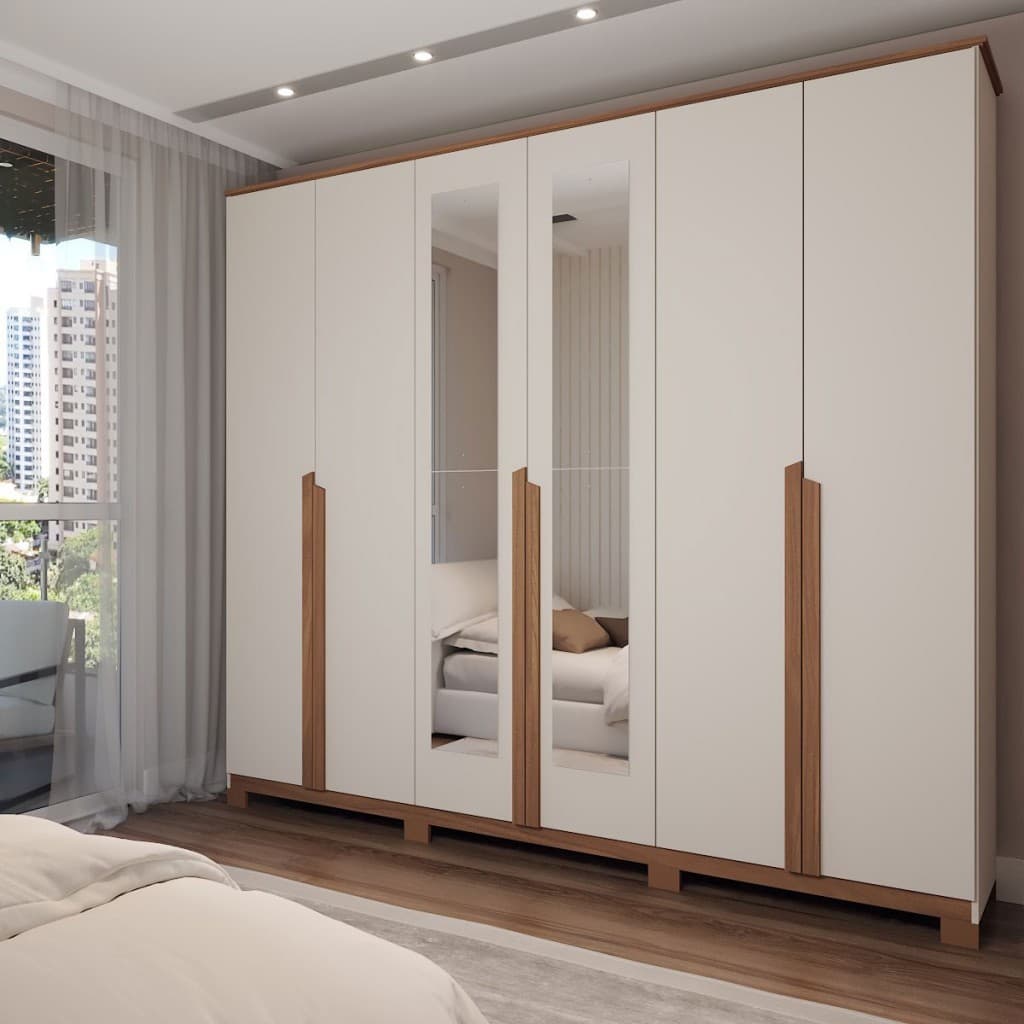 Guarda-Roupa Casal Calábria Slim 6 Portas 6 Gavetas Espelho