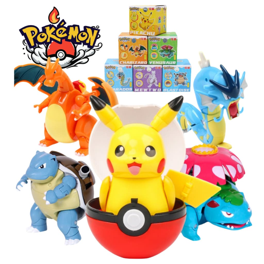 Pokémon Articulado Montável + Pokébola + Caixa + Manual / Boneca Oficial Pokémon Pikachu Charizard Mewtwo Bulbasaur
