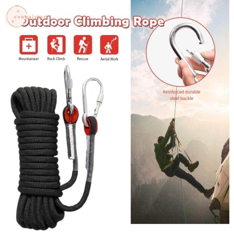 Corda Utilitária Estática 20m Com 2 Mosquetões-De Resgate De Segurança Para Caminhadas Em Rede Ao Ar Livre