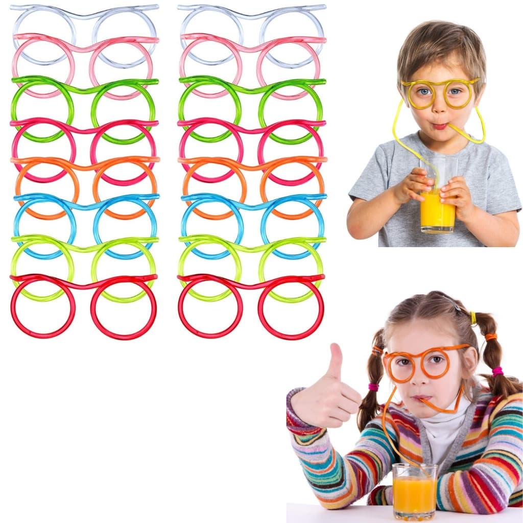 Kit Óculos Canudo Infantil Aniversario Lembrancinha Longo Colorido Bebidas Diversão Criança