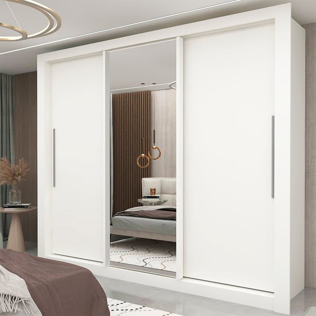 Guarda-roupa Casal 3 Portas 1 Porta Espelhada Milão Yescasa 100% MDF Branco
