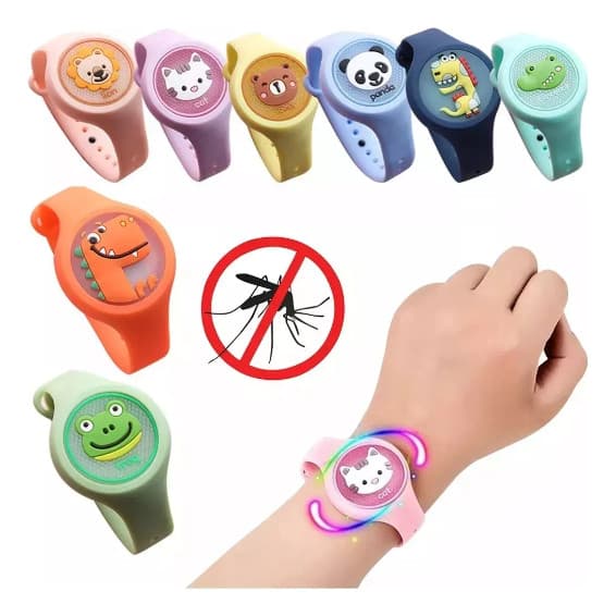 Kit 06un Relógio Infantil Repelente Afasta Mosquito Com Led