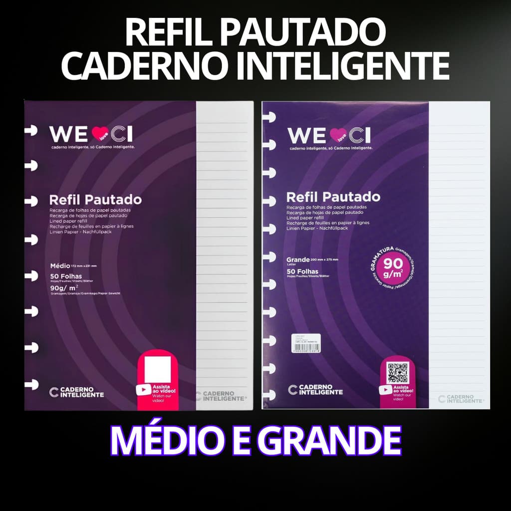 Refil Caderno Inteligente Médio/Grande Pautado 90g 50 Folhas Original Excelente Qualidade