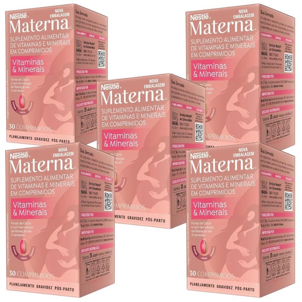 Kit Nestlé Materna Com 5 Caixas De 30 Comprimidos Cada