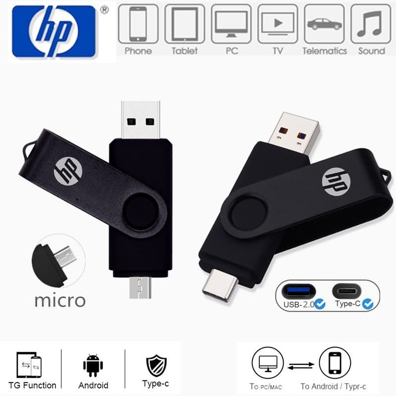 Pen Drive HP OTG 64GB 128GB 256GB 2TB De Alta Velocidade Tipo-c/Micro USB 2.0 512GB 1TB PenDrive Armazenamento Flash Pol