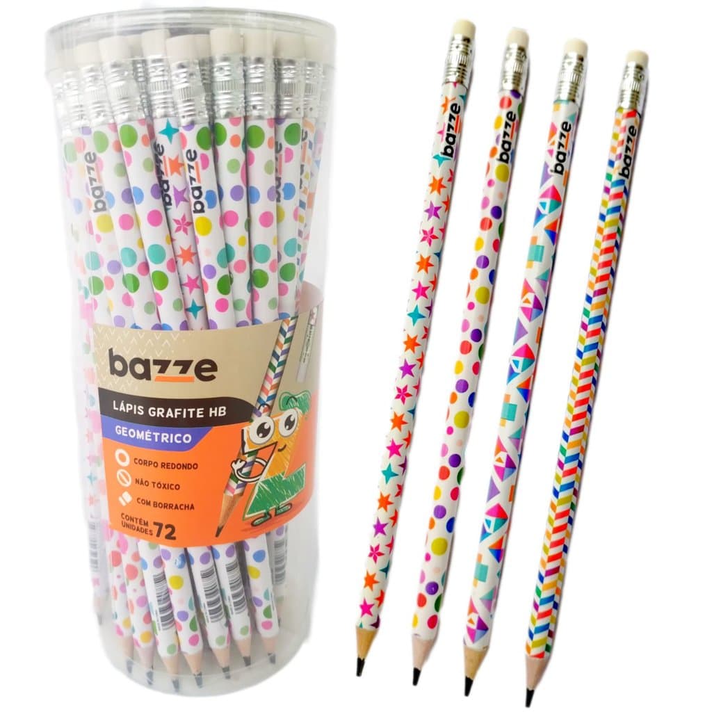 907738P - Kit Lápis de Escrever Escolar Geométrico com Borracha HB Bazze