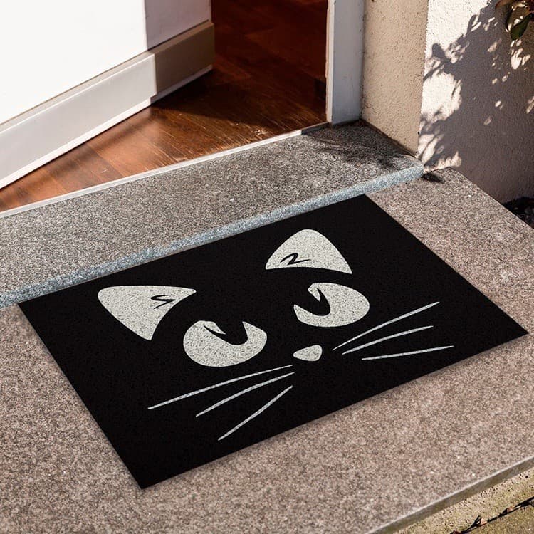 Tapete Capacho Gato Preto – Estampa Rosto de Gato – 60x40cm