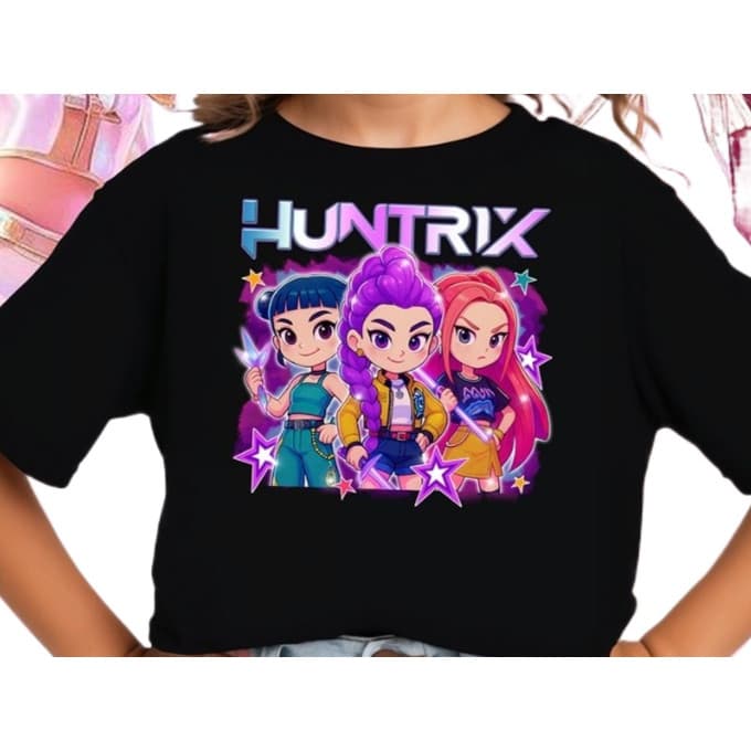 Camiseta Infantil Huntrix Lançamento - Camisetinha Menina Kpop Demon Hunter Huntrix