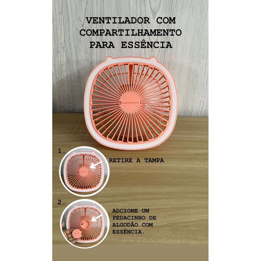 Ventilador USB portátil com luz, recarregável