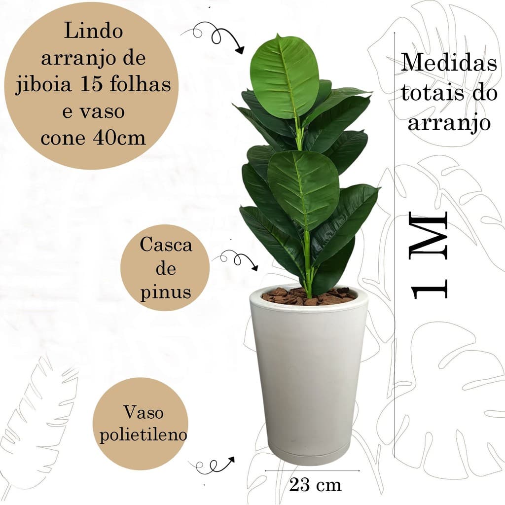 Planta Artificial Ficus Jiboia Toque Real Com Vaso Polido