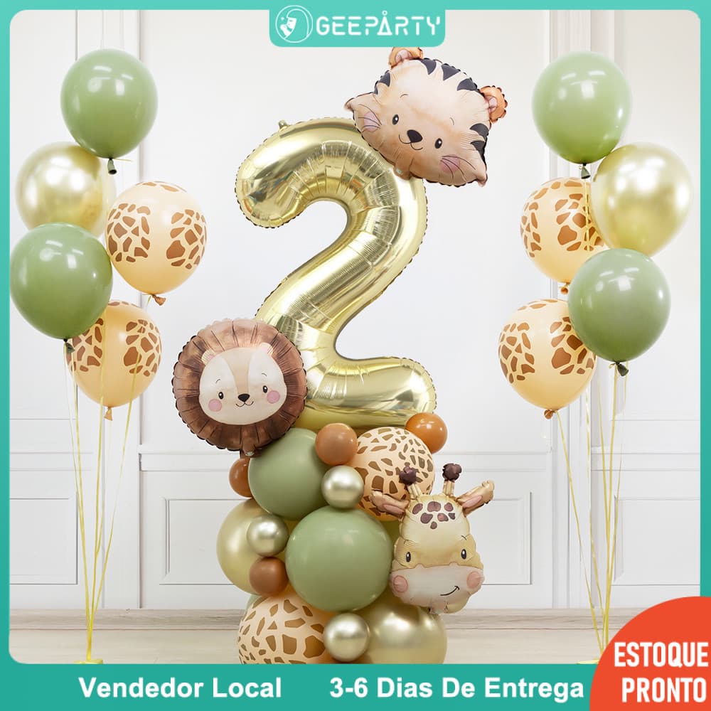 GeeParty Kit 38 Balões Animais Safari - Abacate Marrom para Decoração de Aniversário Infantil