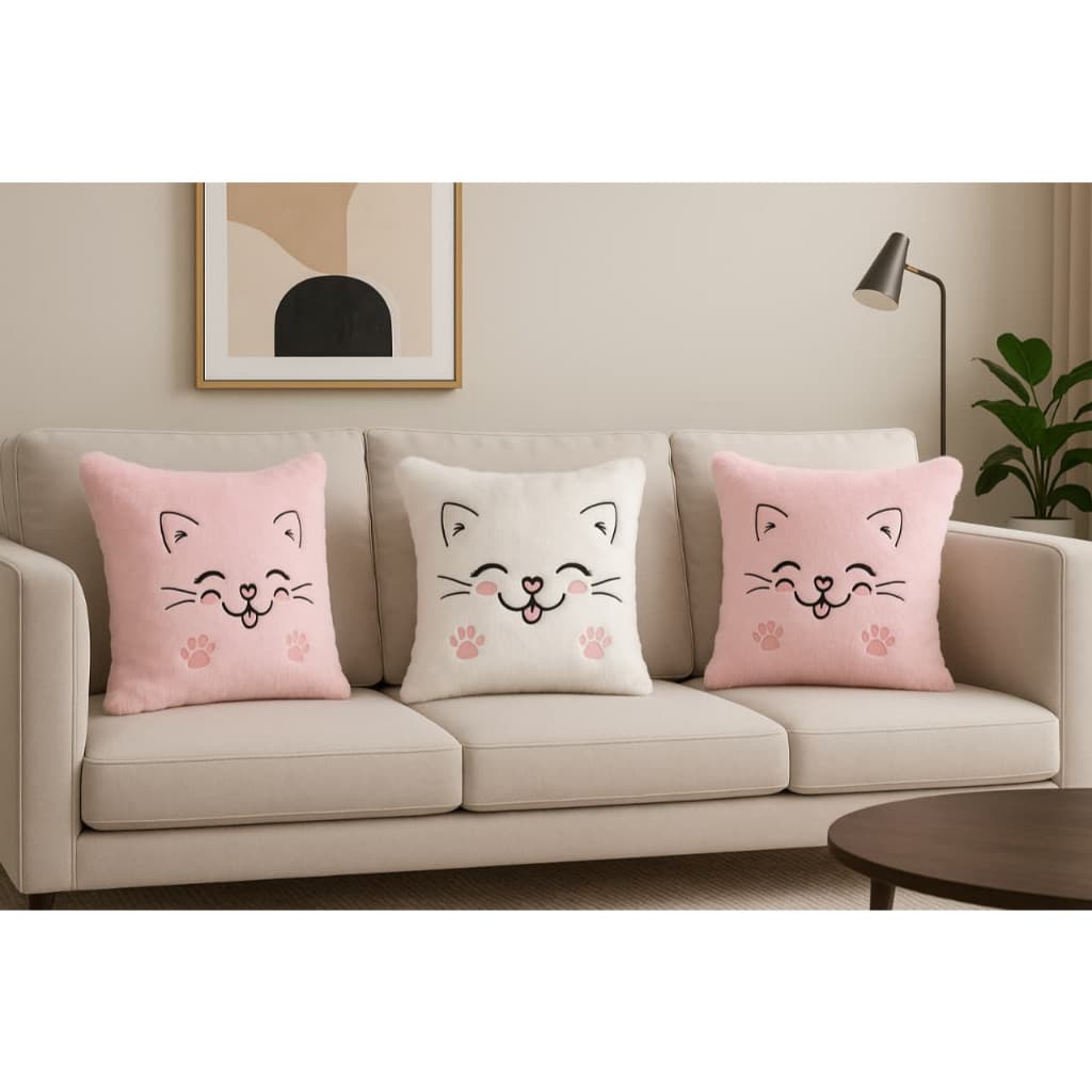 Almofada  + Capa Decorativa Gatinho Kawaii – Super Fofa e Macia Pelo Alta