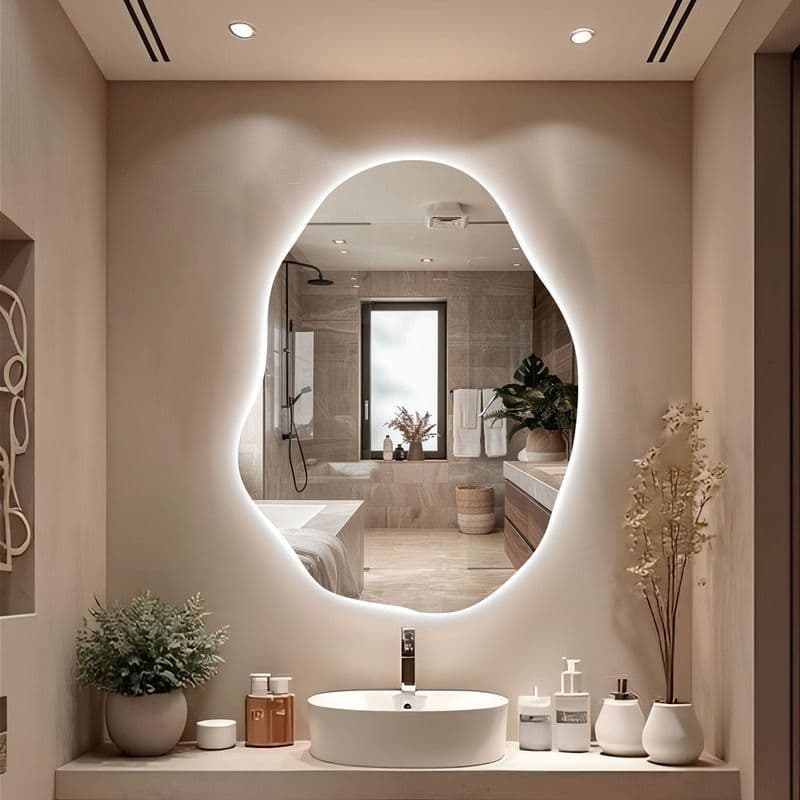 Espelho Orgânico Lapidado Grande Sem Moldura LED C/PILHAS Quente Frio Decoração Quarto Banheiro Sala