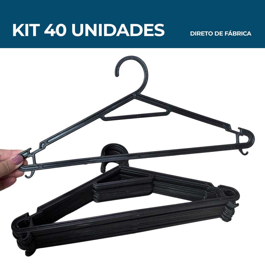 Kit 40 Cabides Adulto Preto Multifuncional Direto de Fábrica - ESTRELA G007