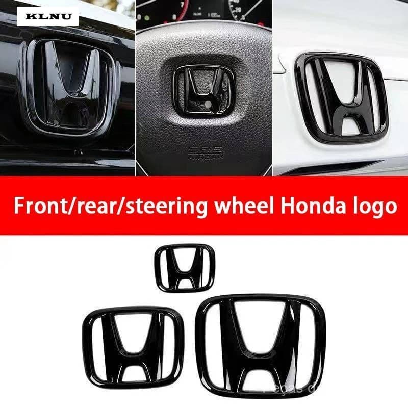KLNU Honda Jazz/City/HRV/Civic/BRV/Logo H Preto Brilhante/Emblema Preto Brilhante (Frente e Traseira) 1 peça Instalação 
