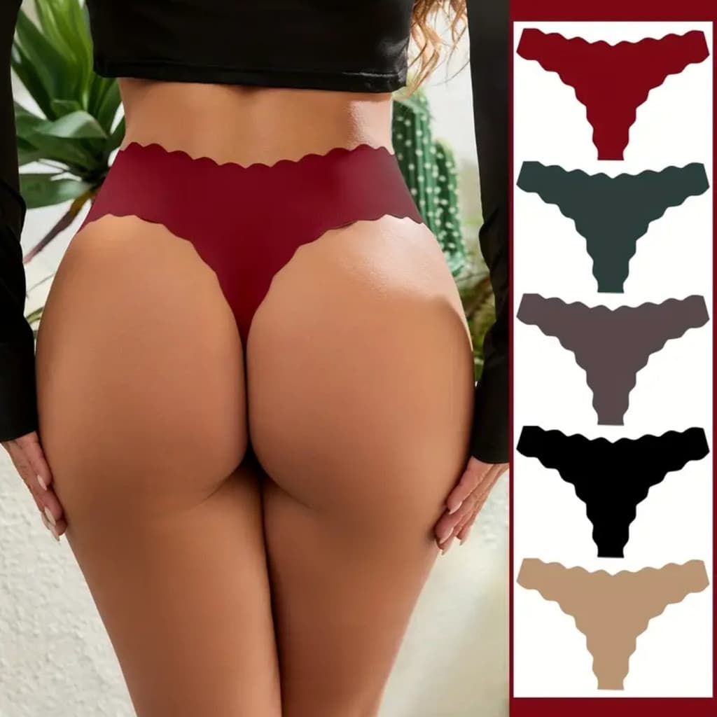 Kit 5 Calcinhas Fio Dental Feminina Sem Costura Bordas de Ondas