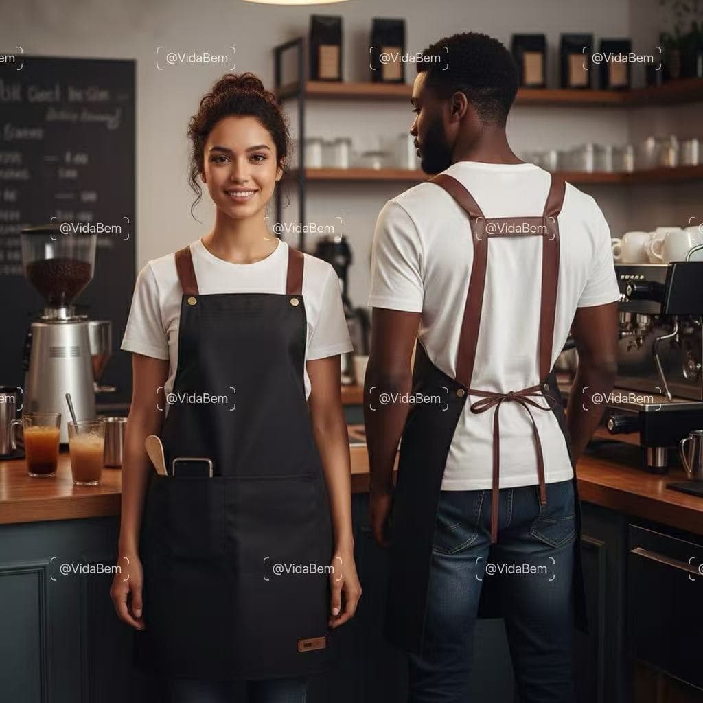 Avental Barista Profissional Unissex VidaBem | Impermeável,Resistente a Óleo,Bolsos Grandes,Tiras H