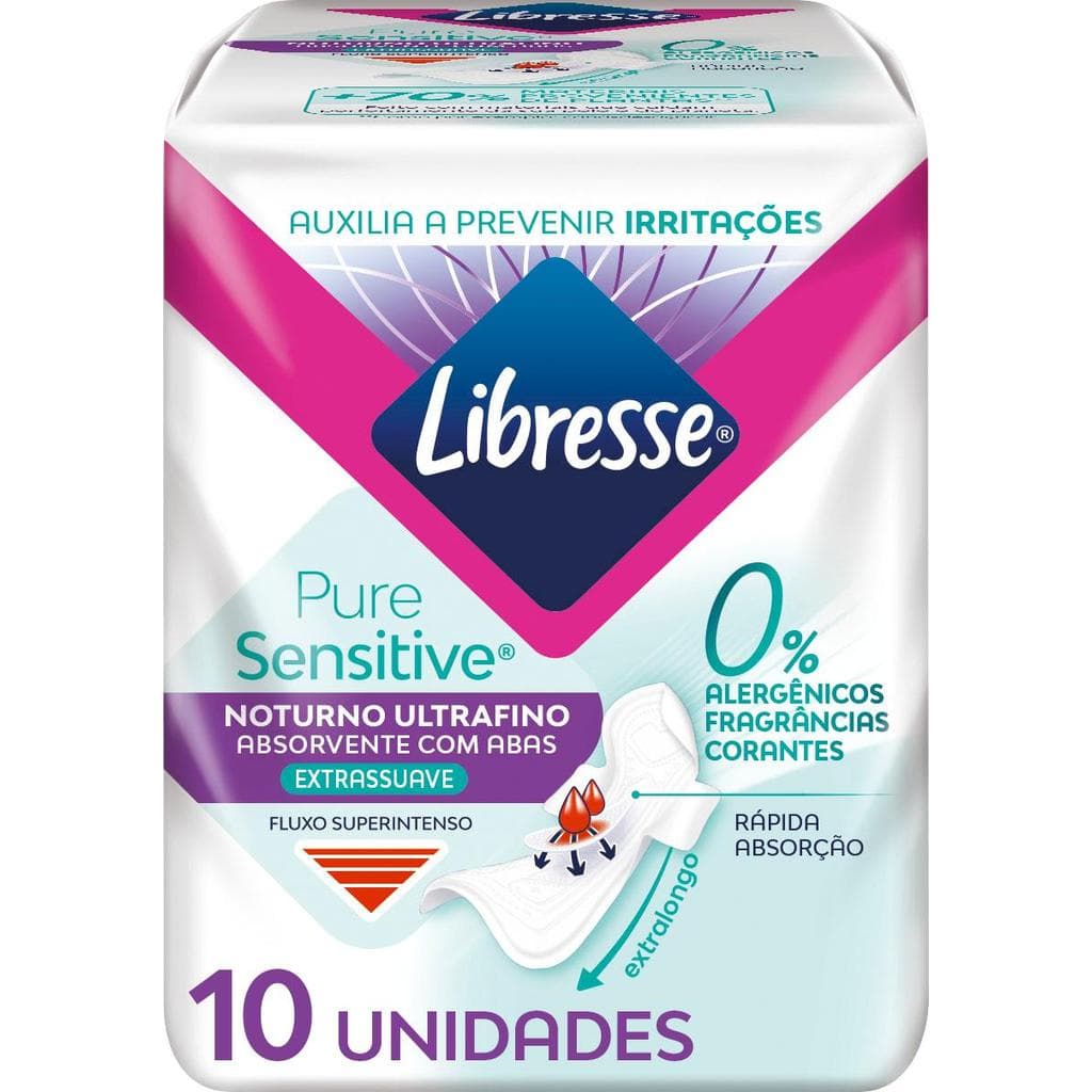 Absorvente Noturno com Abas Libresse Pure Sensitive Ultrafino 10 unidades