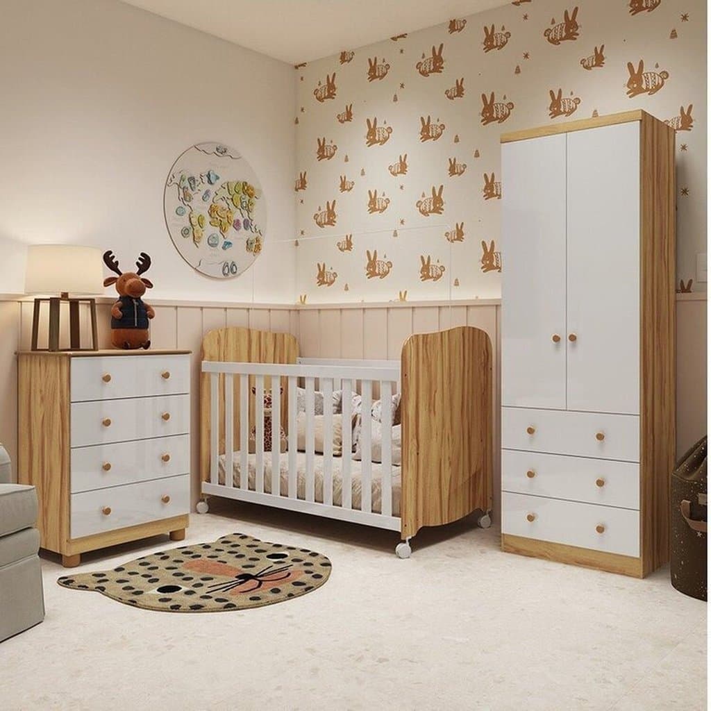 Quarto de Bebê Completo com Guarda Roupa 2 Portas Cômoda e Berço Cambalhota 100% Mdf Espresso Móveis