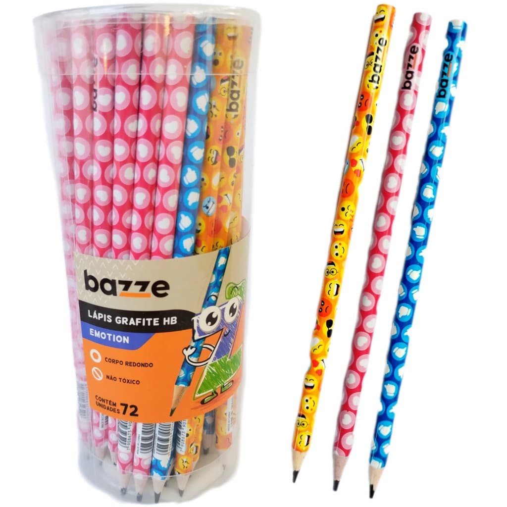 901743P - Kit Lápis Grafite Emoticons Smile Emojis Escolar HB Bazze