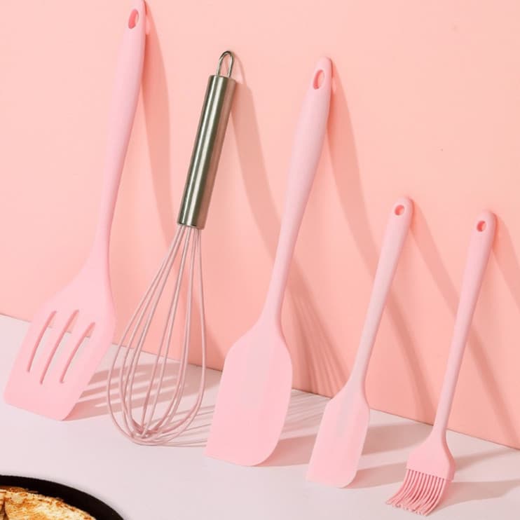 Kit 5 Peças Utensílios de Cozinha Silicone Colher Espátula Fue Espátula Pequena Pincel