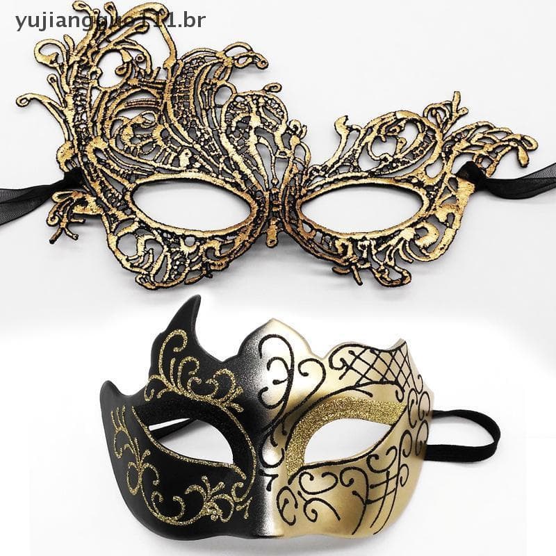 # Novo 2pcs Elegante Conjunto De Máscara Renda Preta Para Casais Perfeito Festa Veneziana Carnaval E Celebrações De Hall