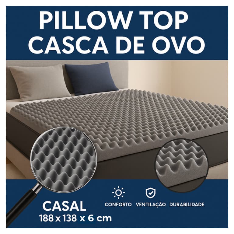 Pillow Top Massageador Colchonete Caixa De Ovo Casca Anti-escaras 188x138x6cm Casal D23
