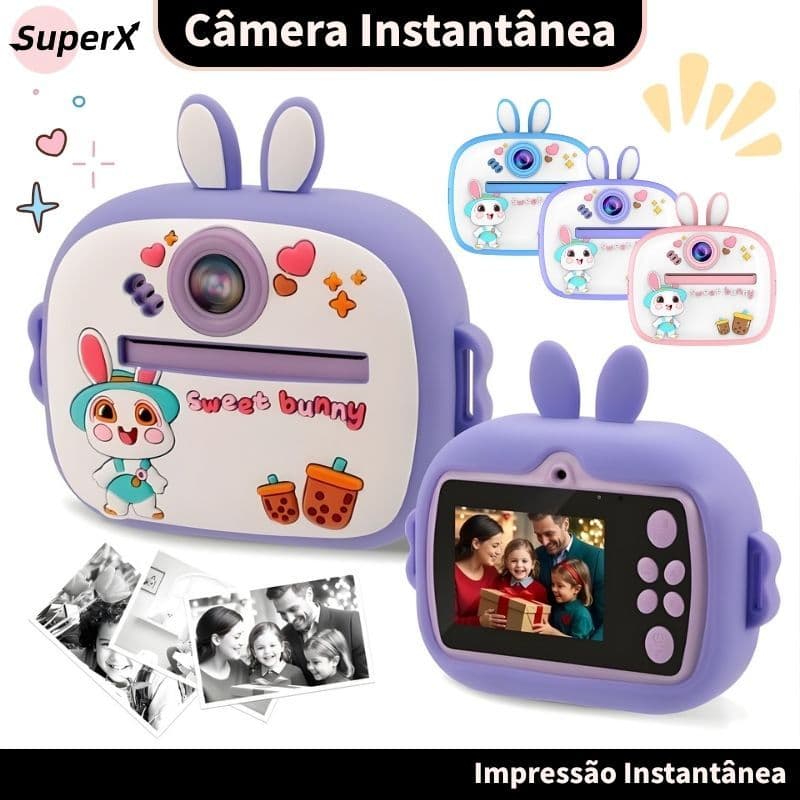 Câmera Digital Infantil Instantânea com Impressão Térmica Sem Tinta Mini Filmadora Brinquedo Fotográfico Divertido