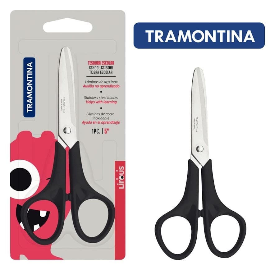Tesoura Escolar Tramontina 5' Sem Ponta Redonda Aço Inox