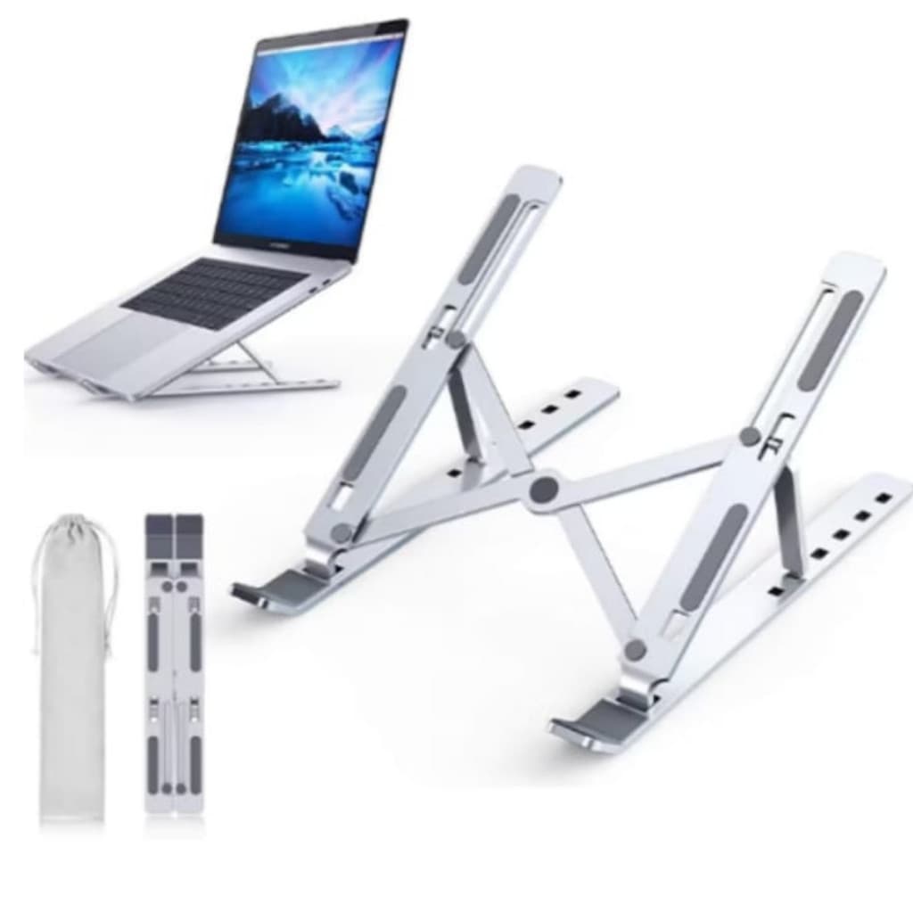 Suporte p/ Notebook Dobrável de Ferro / plástico– Ergonômico, Ajustável, Portátil e Super Resistente