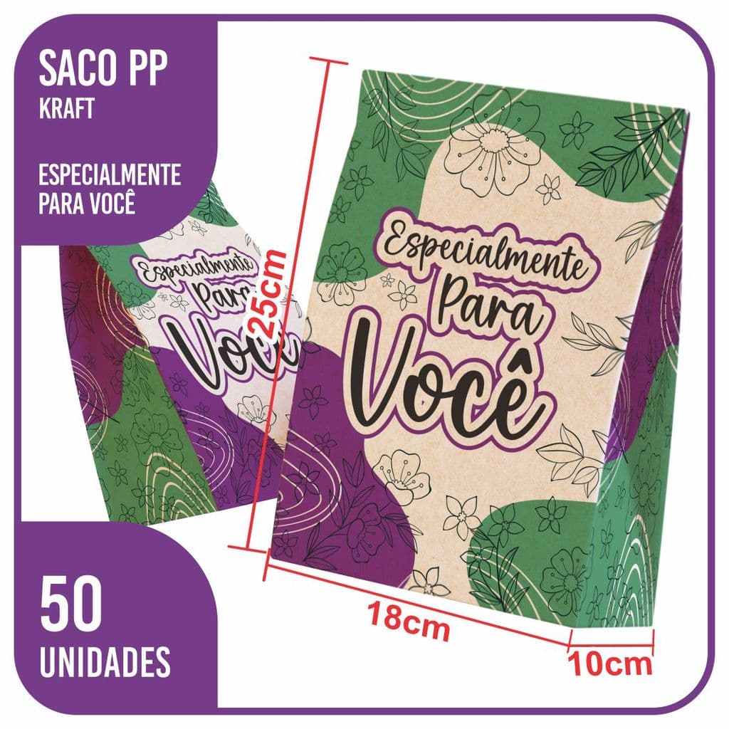 Saco Kraft PP 18x10x25 Especialmente para Você - 50 Unidades