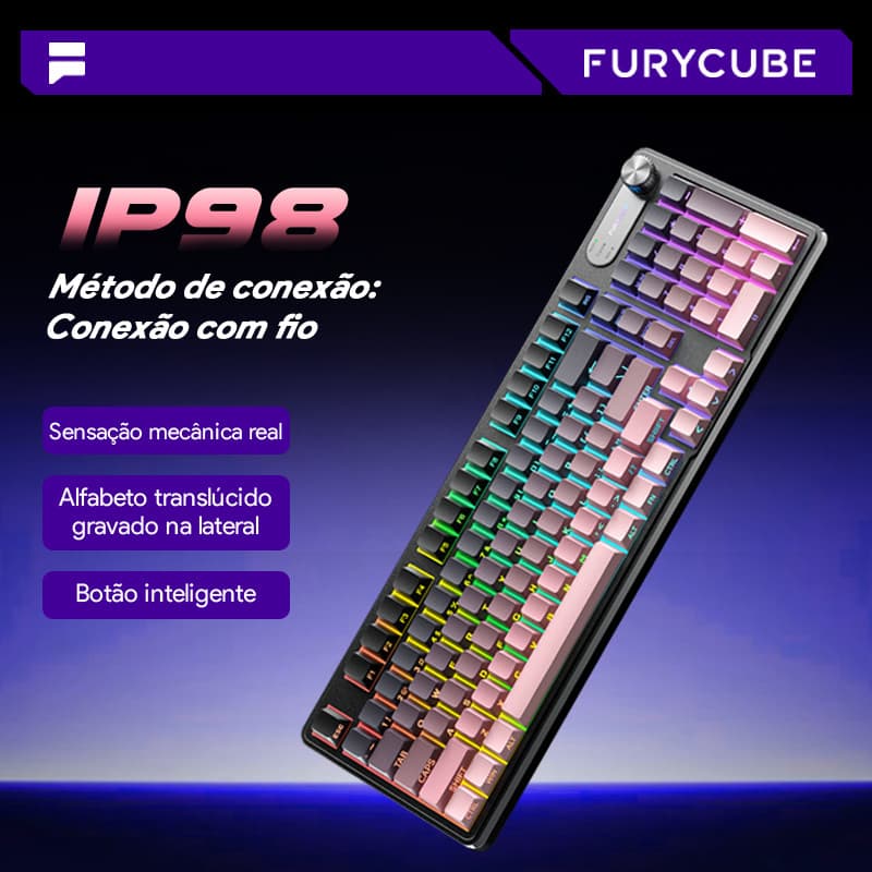 Teclado Membrana Gamer e Escritorioccom fio FURYCUBE IP98 RGB À Prova d'Água