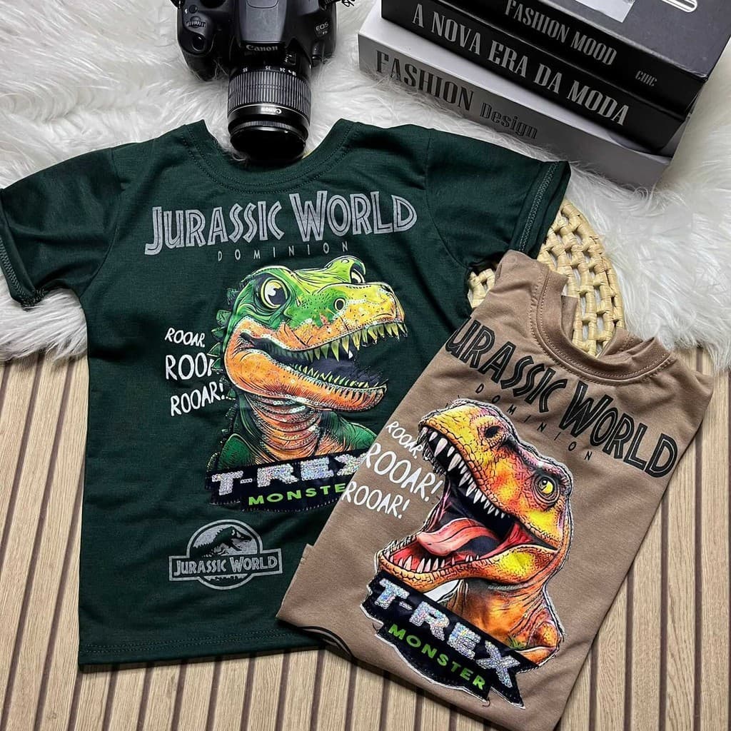 Camiseta efeito LED Jurassic Dinossauro Infantil Brilha camisa dinossauro menino refletor no escuro