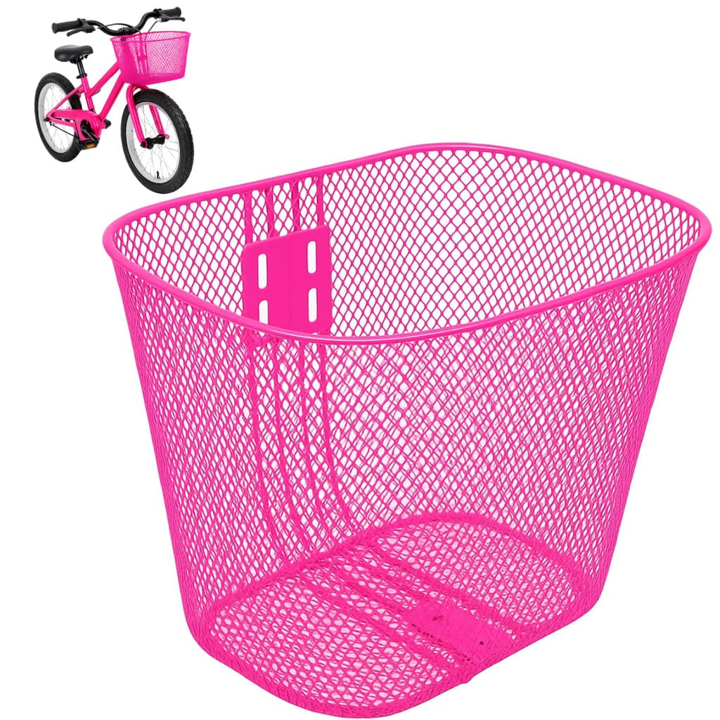 Cesta De Aço Rosa Para Bicicleta Infantil Aro 20 Com Suporte