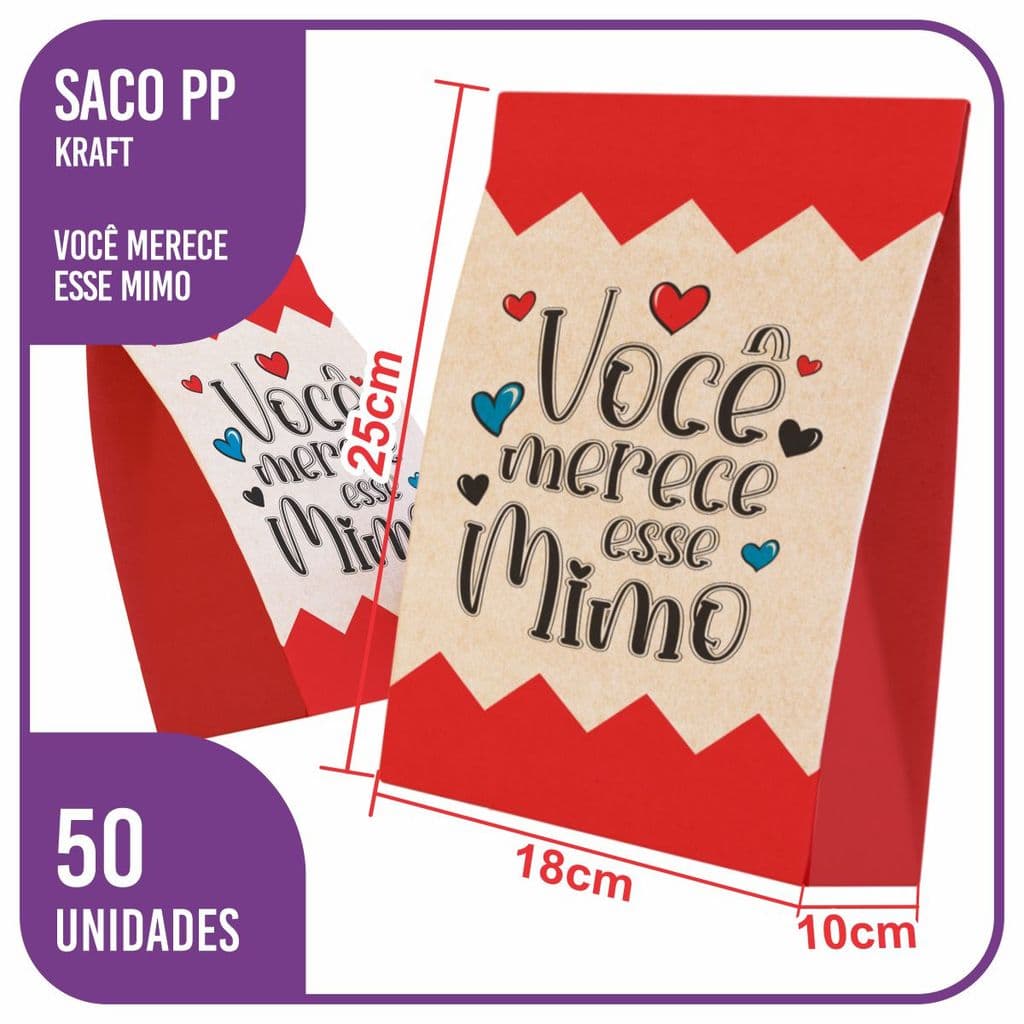 Saco Kraft PP 18x10x25 Você Merece esse Mimo - 50 Unidades