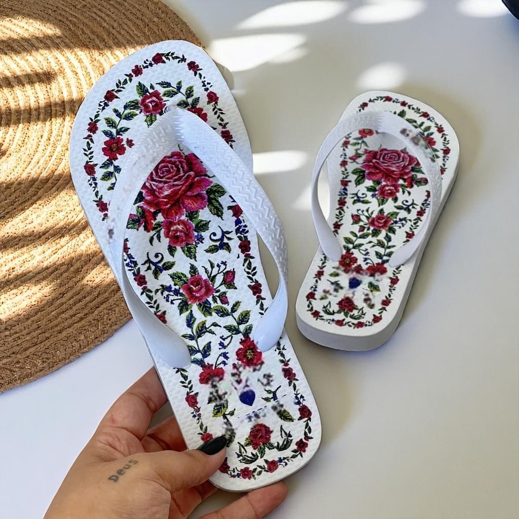 Chinelo Feminino Estampado Floral Vermelho | Super Leve, Macio e Confortável para o Verão